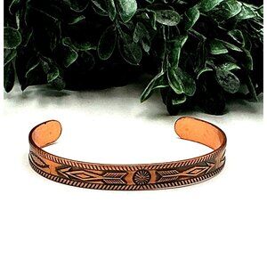 Vintage Copper Cuff Bracelet With Arrow Southwest Engraved Design